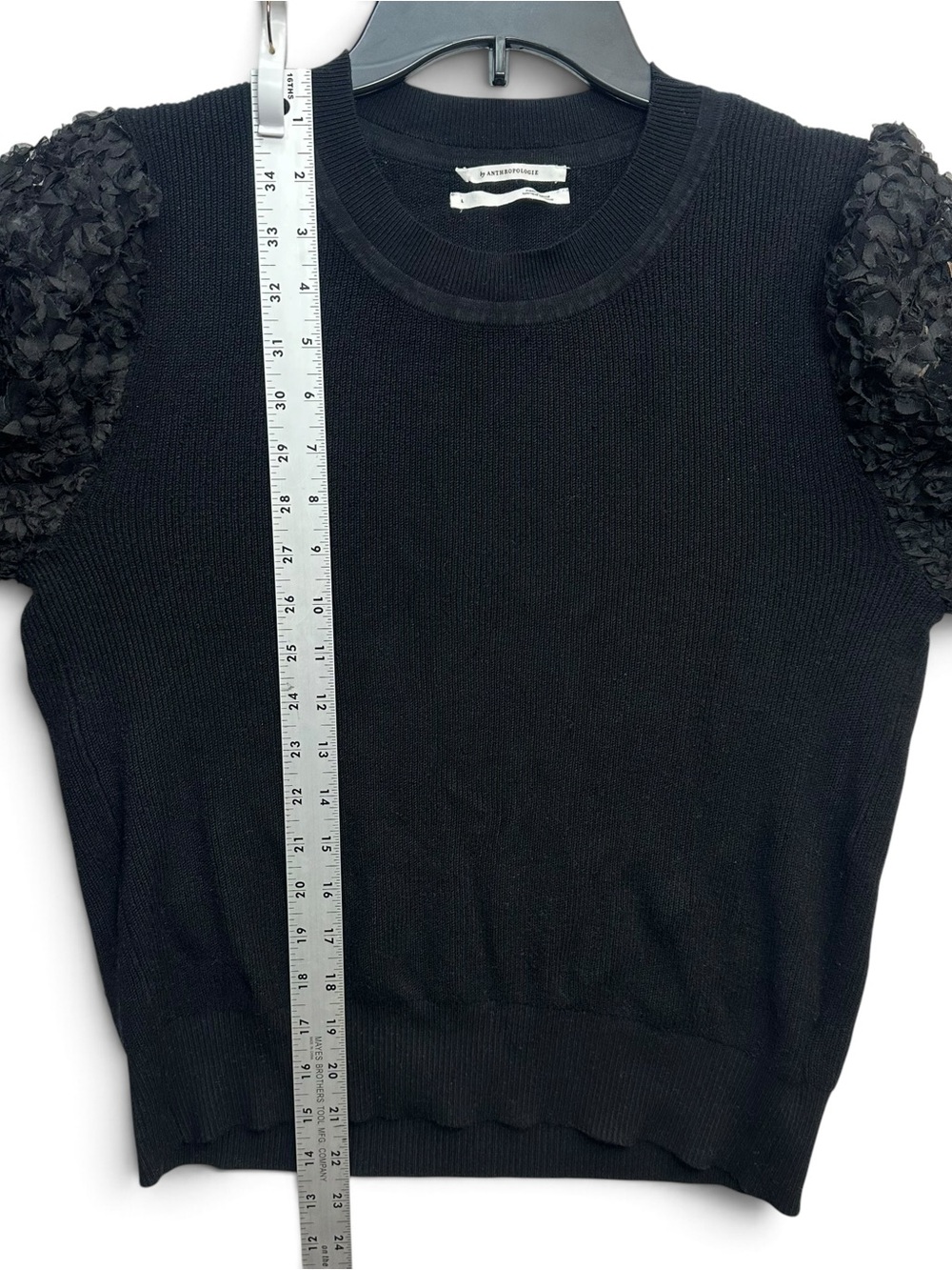 Anthropologie Black Textured Puff Sleeve Sweater Size Large Statement Sleeve - Picture 6 of 12